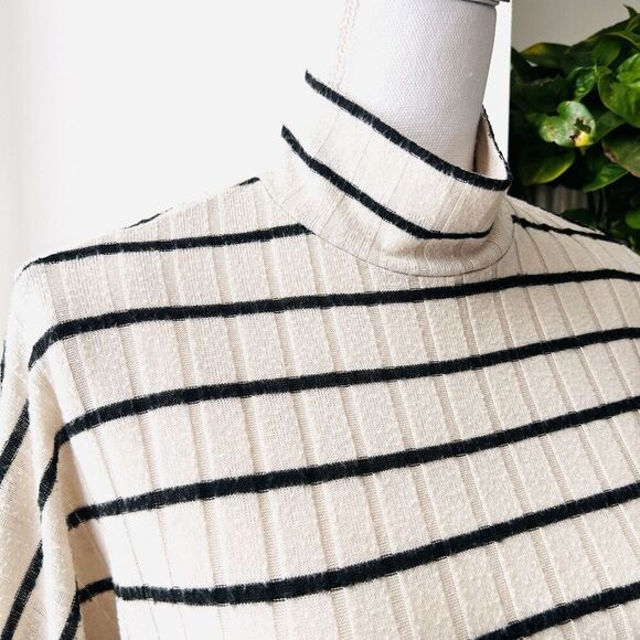 Eri & Ali Anthropologie Black & Cream Striped Turtleneck Lightweight Sweater Sm - Picture 2 of 9
